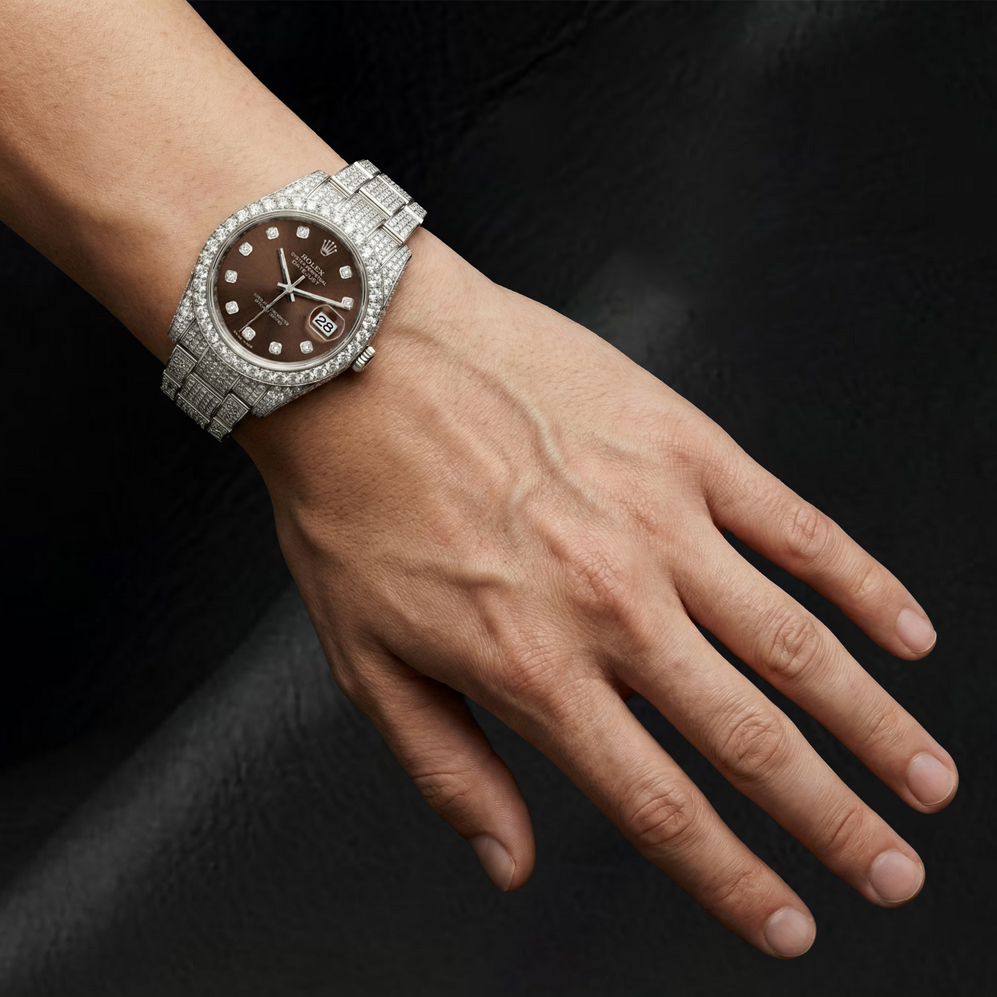 Rolex Iced Out 36 mm Bustdown Chocolate Diamond Dial Stainless Steel Watch Oyster Band