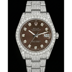 Rolex Iced Out 41 mm Bustdown Chocolate Diamond Dial Stainless Steel Watch Oyster Band