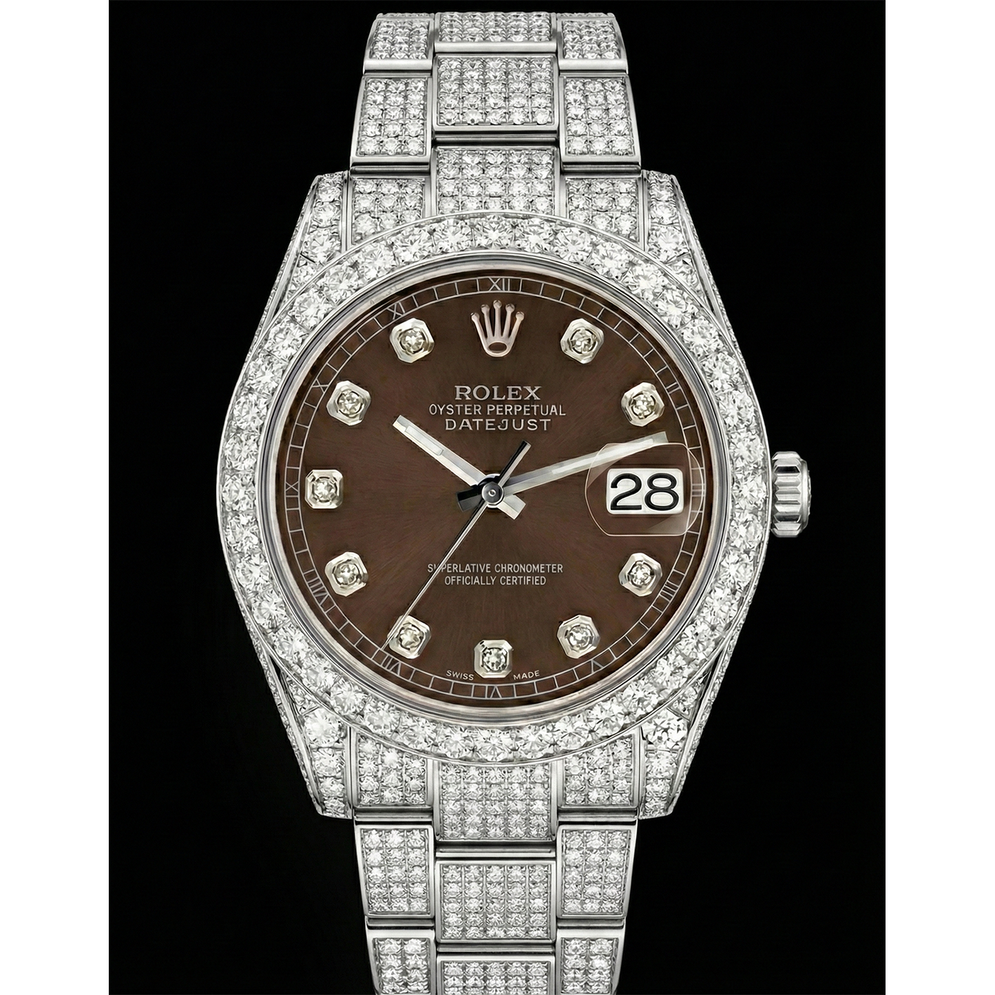 Rolex Iced Out 41 mm Bustdown Chocolate Diamond Dial Stainless Steel Watch Oyster Band