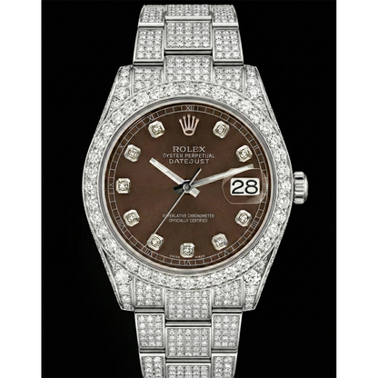 Rolex Iced Out 41 mm Bustdown Chocolate Diamond Dial Stainless Steel Watch Oyster Band