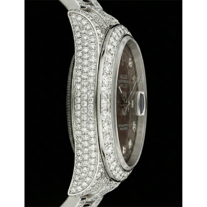 Rolex Iced Out 41 mm Bustdown Chocolate Diamond Dial Stainless Steel Watch Oyster Band
