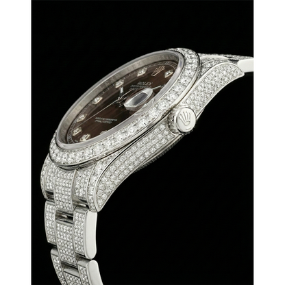 Rolex Iced Out 41 mm Bustdown Chocolate Diamond Dial Stainless Steel Watch Oyster Band