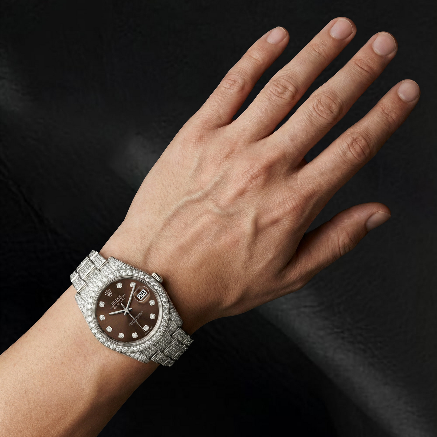 Rolex Iced Out 41 mm Bustdown Chocolate Diamond Dial Stainless Steel Watch Oyster Band