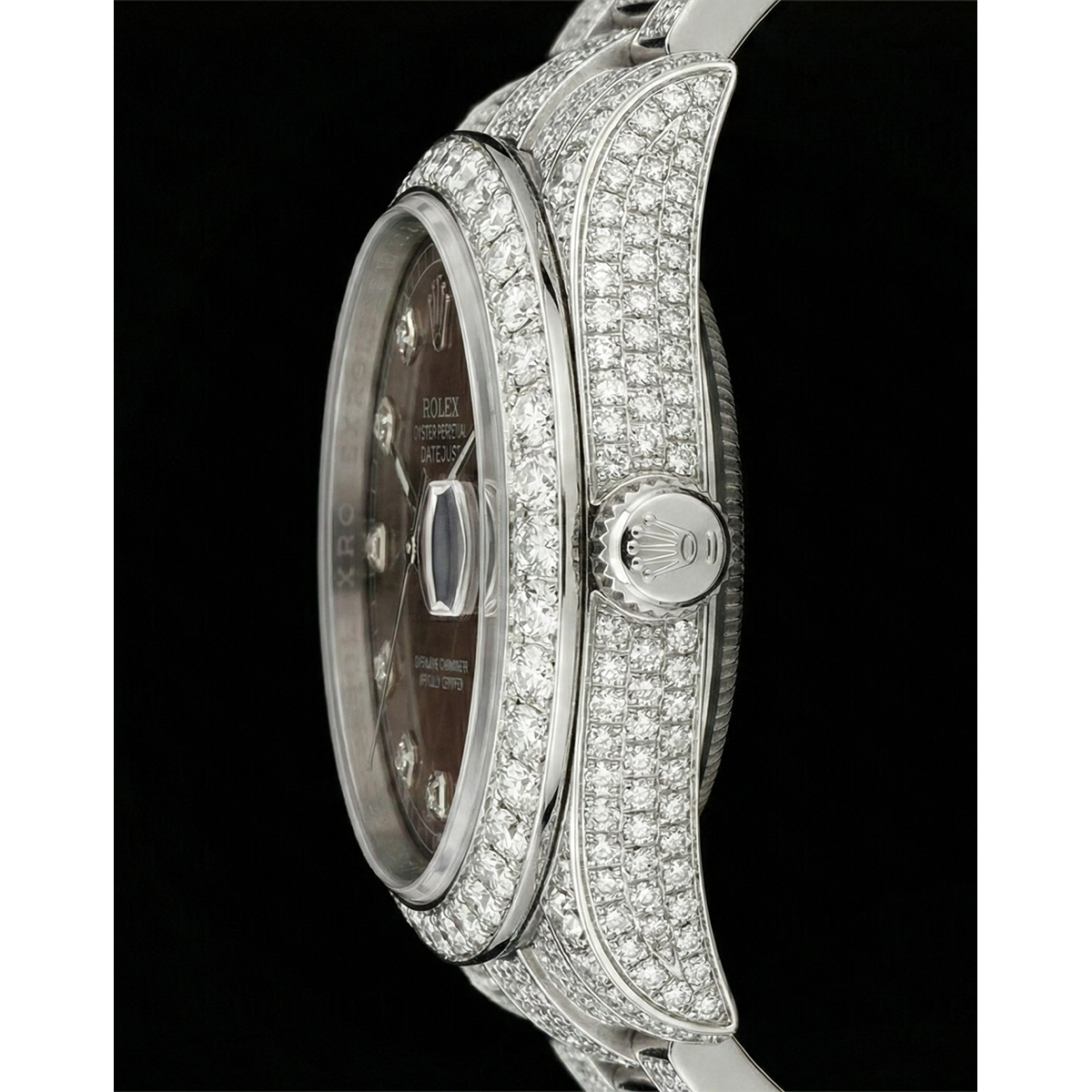 Rolex Iced Out 41 mm Bustdown Chocolate Diamond Dial Stainless Steel Watch Oyster Band