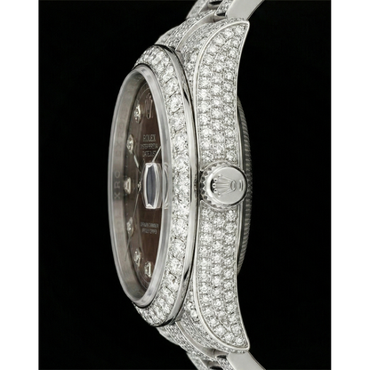 Rolex Iced Out 41 mm Bustdown Chocolate Diamond Dial Stainless Steel Watch Oyster Band