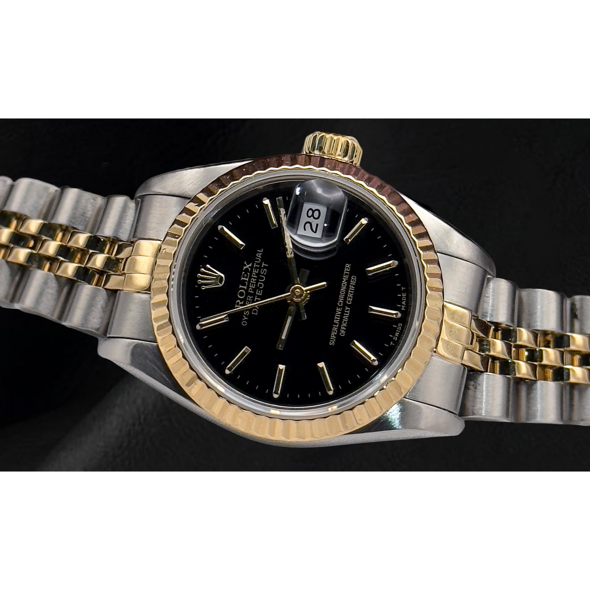 Rolex Lady-Datejust 26 mm Black Stick Dial Two Tone Watch