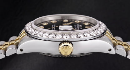 Rolex Datejust 6917 Lady 26mm Black String Diamond Dial Two Tone Watch