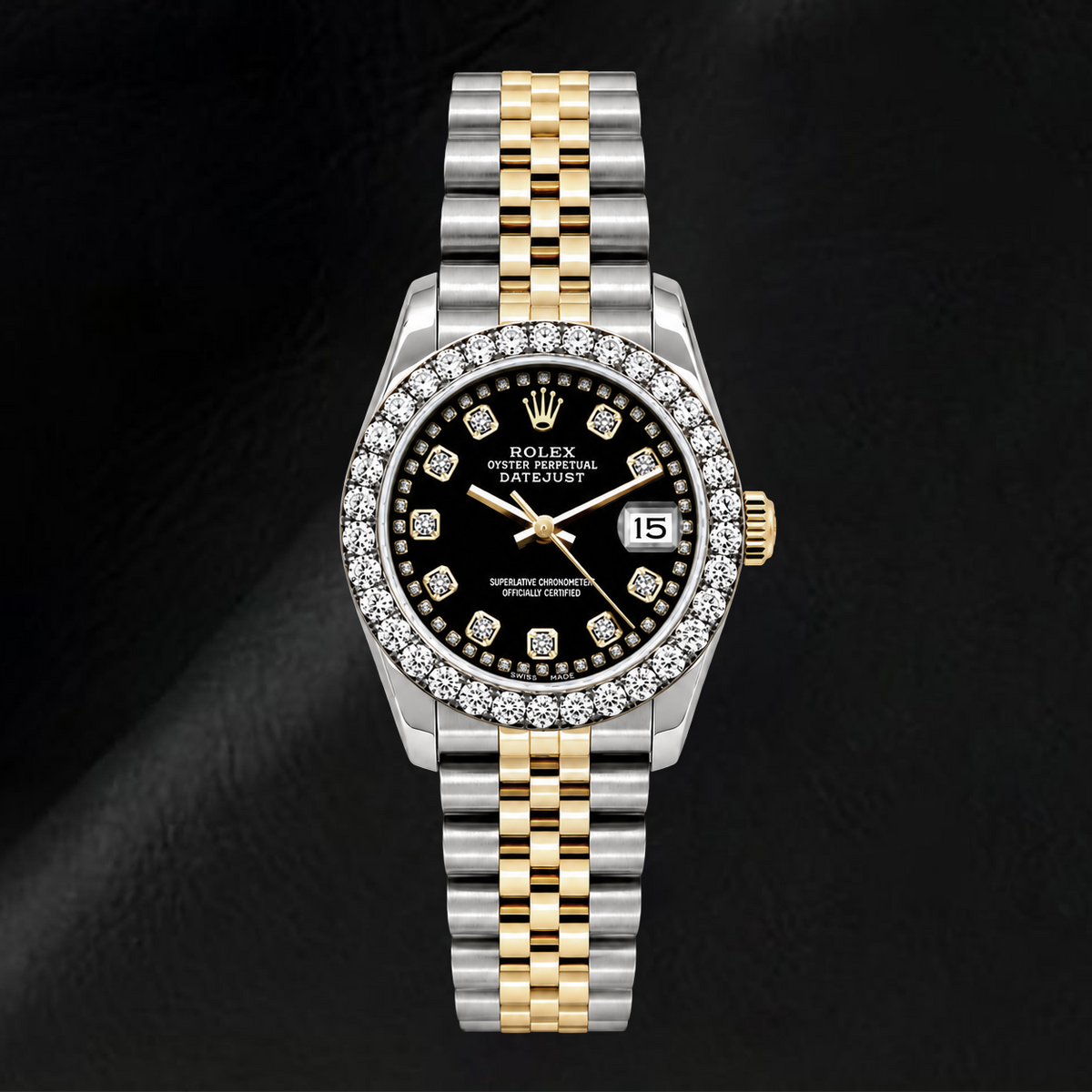 Rolex Datejust 6917 Lady 26mm Black String Diamond Dial Two Tone Watch