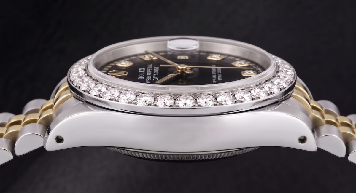 Rolex Datejust 6917 Lady 26mm Black String Diamond Dial Two Tone Watch