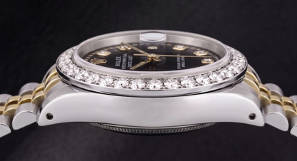 Rolex Datejust 6917 Lady 26mm Black String Diamond Dial Two Tone Watch