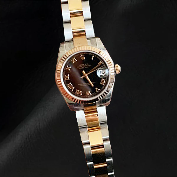 Rolex Lady Datejust 178271 Brown Roman Dial Fluted Bezel 31mm Two Tone Watch