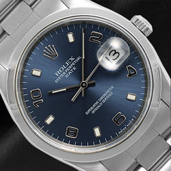 Rolex Oyster Perpetual Date 15200 34mm Blue Arabic Stainless Steel Watch