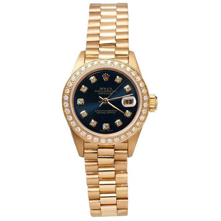 Watch Blue Diamond Dial Bezel Datejust Yg
