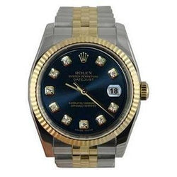 Rolex Ss & Gold Jubilee Datejust Men Watch Blue Fluted Bezel