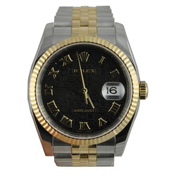 Rolex Two Tone Datejust Mens Watch Black Roman Dial Man QUICK SET