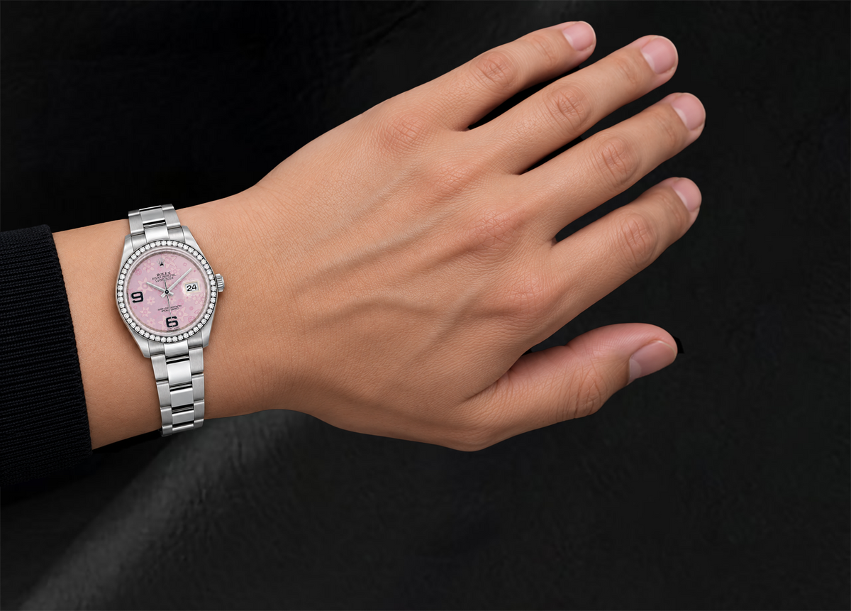 Rolex 116200 Datejust 36mm Pink Floral Arabic Dial Diamond Stainless Steel Watch