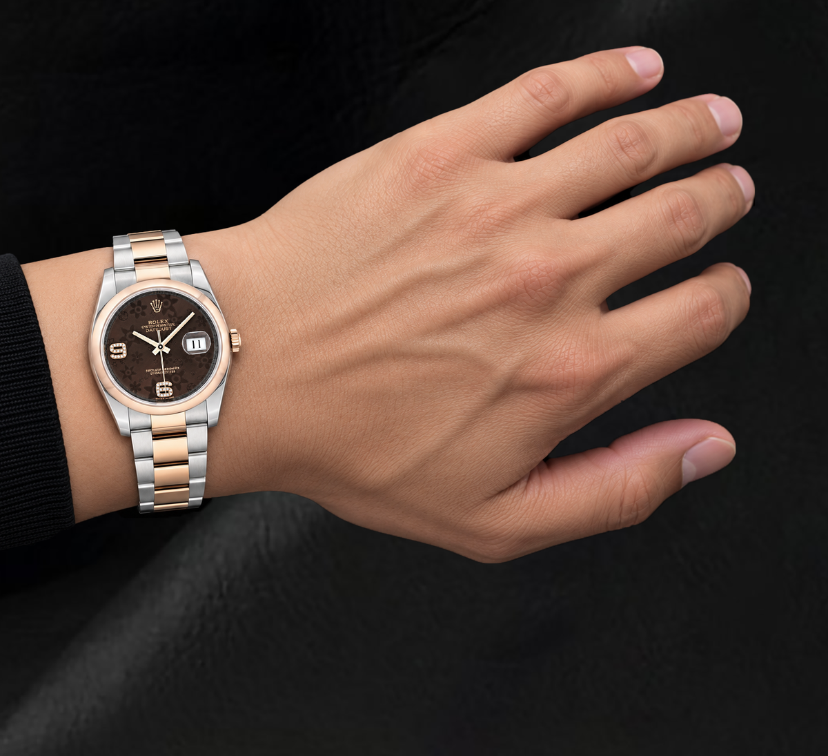 Rolex 116201 Datejust 36mm Brown Floral Arabic Diamond Dial Two Tone Watch