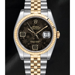 Rolex 116233 Datejust 36mm Brown Floral Arabic Dial Two Tone Watch