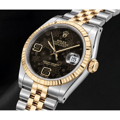 Rolex 116233 Datejust 36mm Brown Floral Arabic Dial Two Tone Watch
