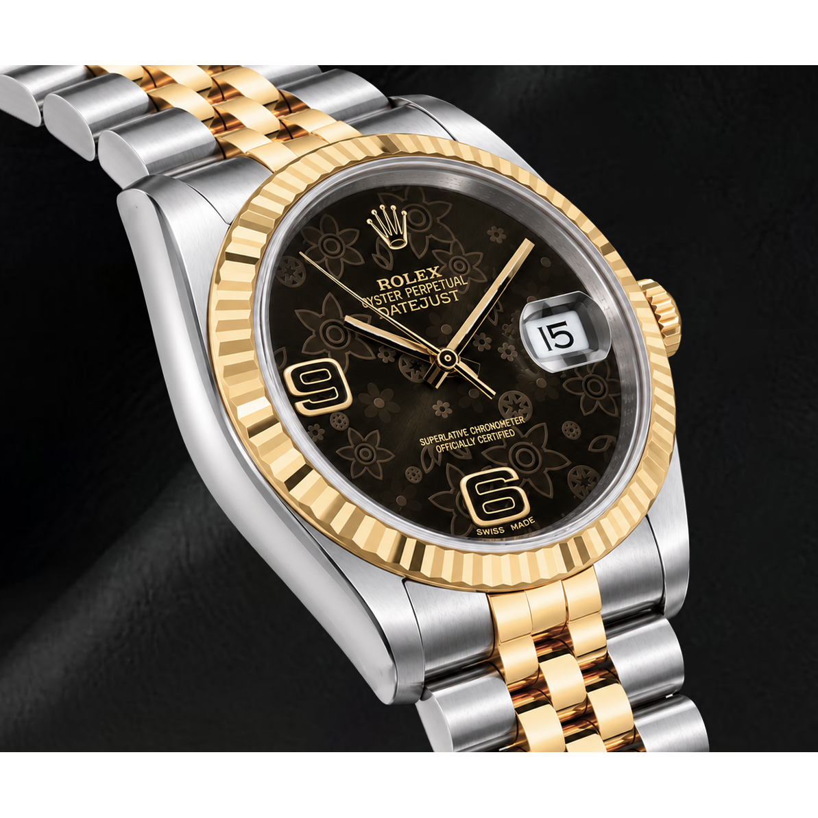 Rolex 116233 Datejust 36mm Brown Floral Arabic Dial Two Tone Watch