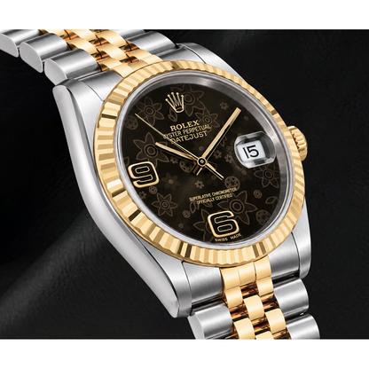 Rolex 116233 Datejust 36mm Brown Floral Arabic Dial Two Tone Watch