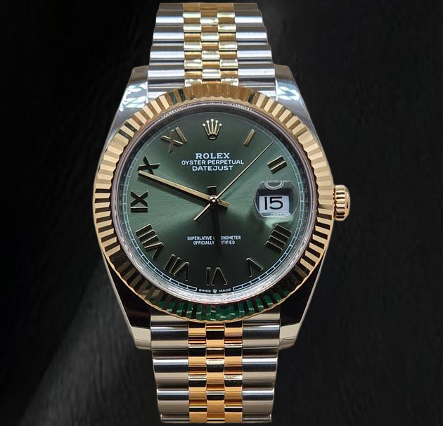  Rolex 126333 Datejust 41mm Green Roman Dial Two Tone Watch