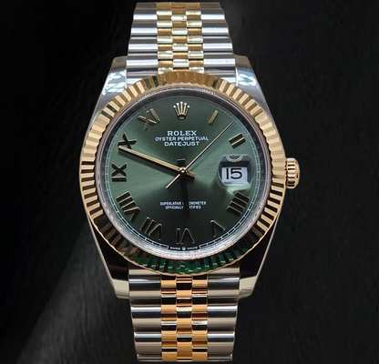  Rolex 126333 Datejust 41mm Green Roman Dial Two Tone Watch