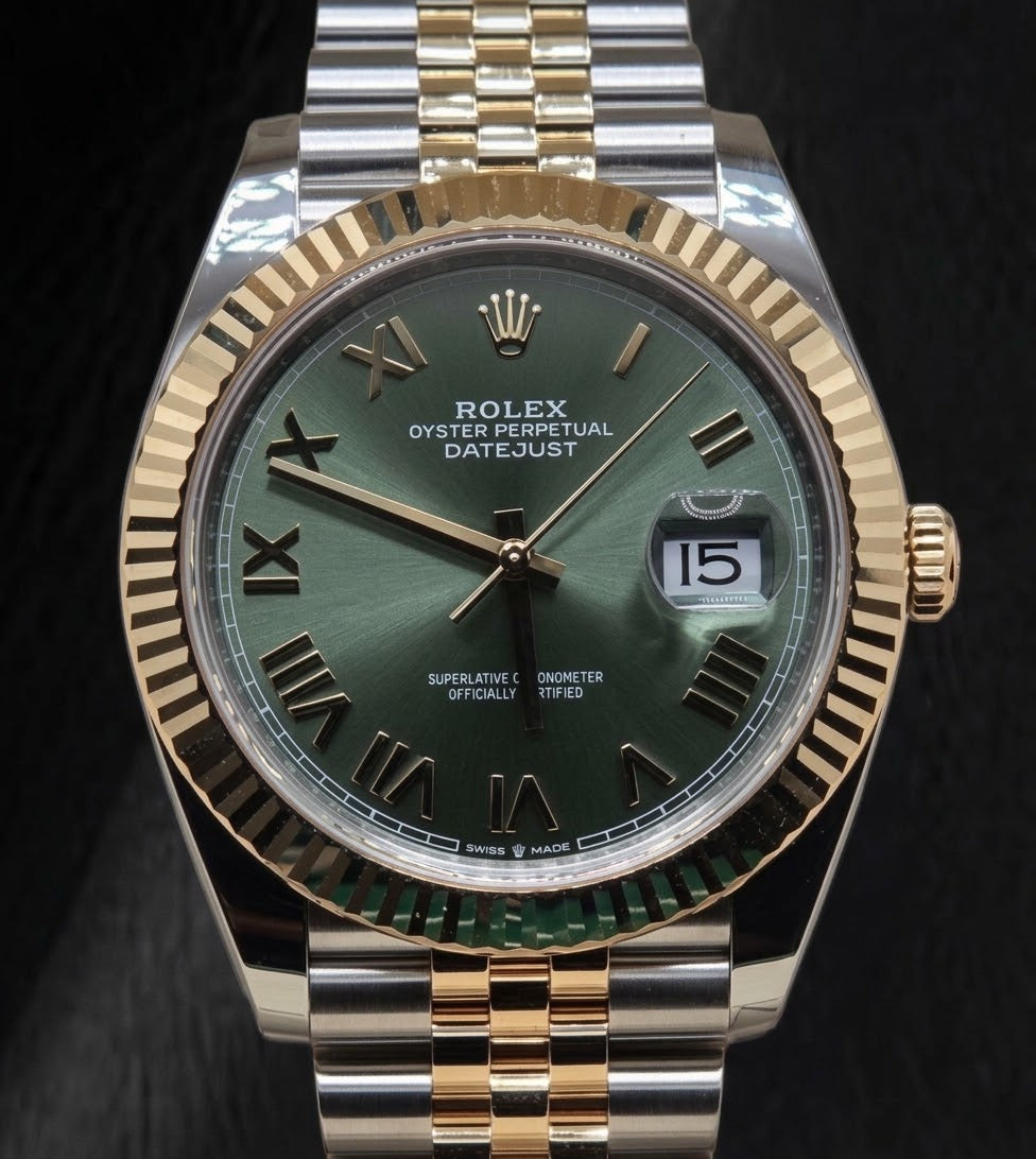  Rolex 126333 Datejust 41mm Green Roman Dial Two Tone Watch