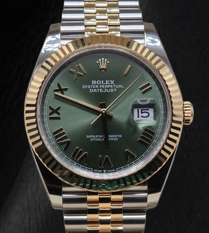  Rolex 126333 Datejust 41mm Green Roman Dial Two Tone Watch