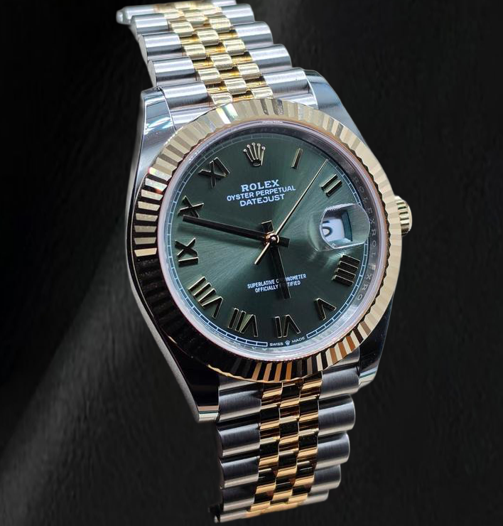  Rolex 126333 Datejust 41mm Green Roman Dial Two Tone Watch