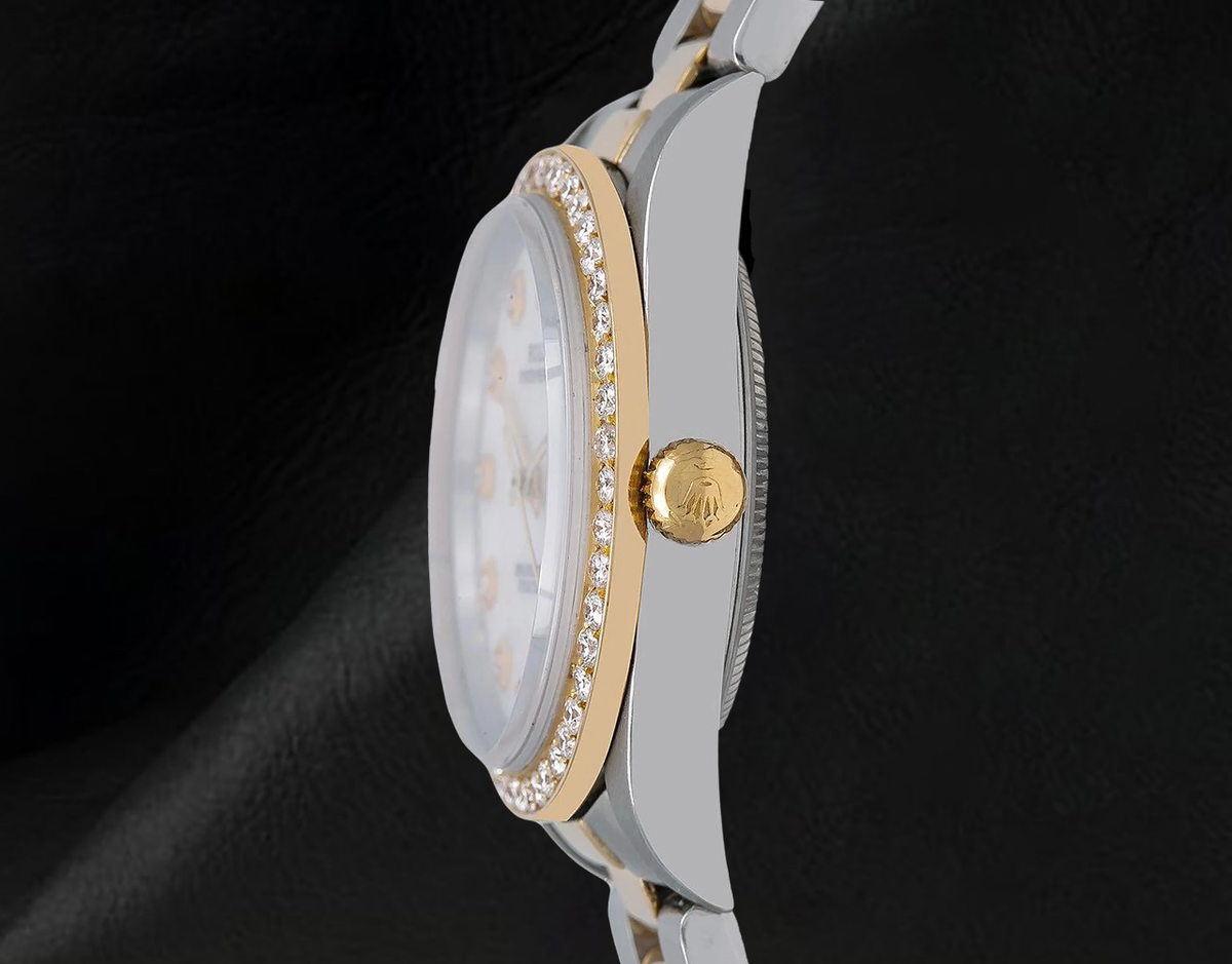Rolex 14233 White Mother of Pearl Diamond Dial 34mm Two Tone Watch