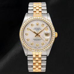 Rolex 15223 Silver Diamond Dial 34mm Two Tone Watch