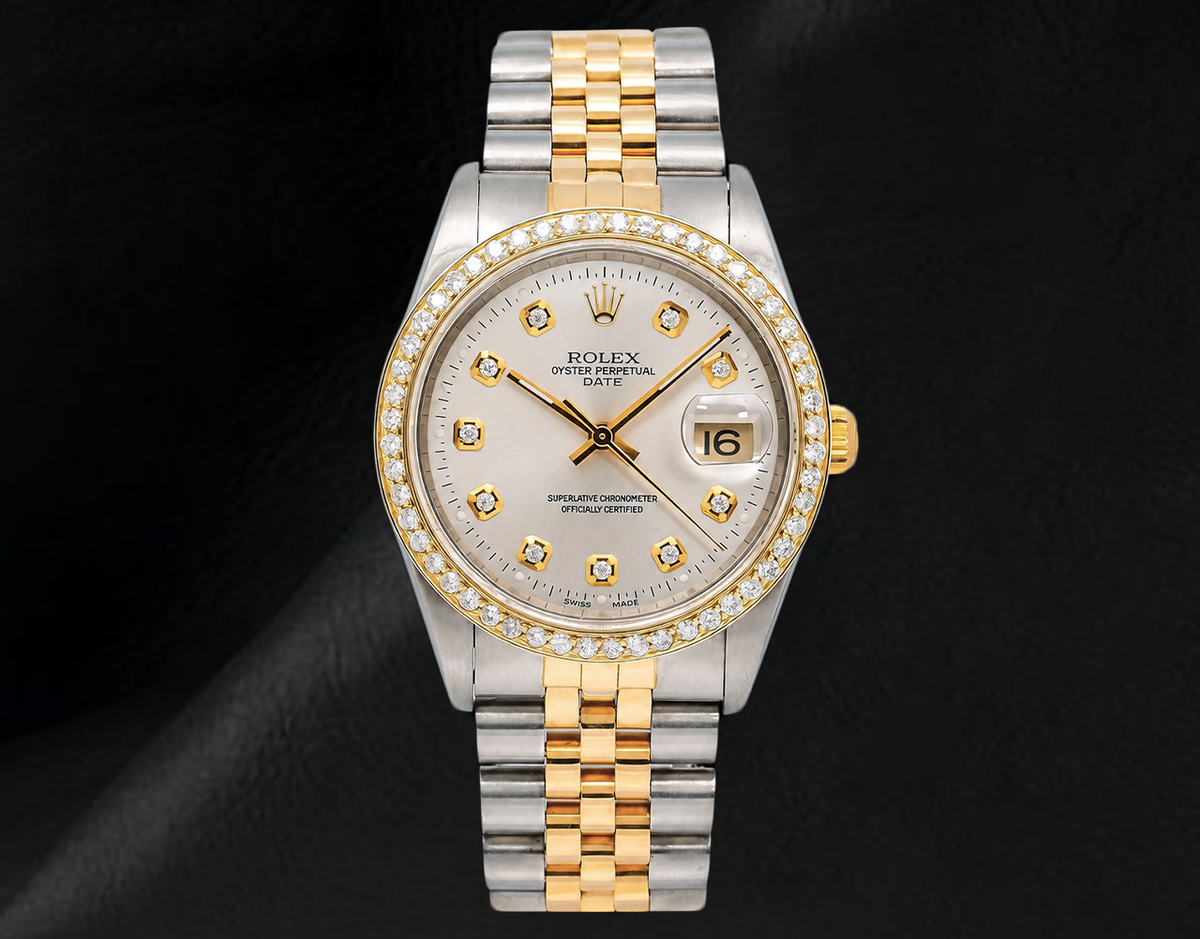 Rolex 15223 Silver Diamond Dial 34mm Two Tone Watch