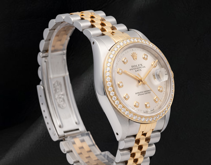 Rolex 15223 Silver Diamond Dial 34mm Two Tone Watch