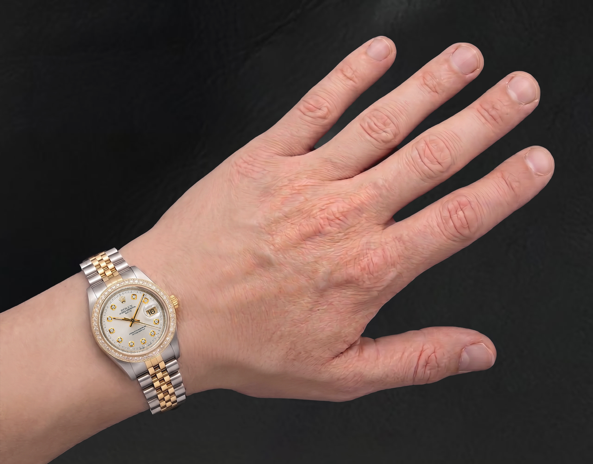 Rolex 15223 Silver Diamond Dial 34mm Two Tone Watch