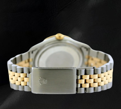 Rolex 16013 36mm Champagne Pattern Roman Dial Diamond Bezel Watch Two Tone
