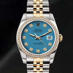Rolex 16013 Datejust 36mm Blue Diamond Dial Two Tone Watch