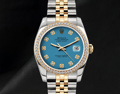 Rolex 16013 Datejust 36mm Blue Diamond Dial Two Tone Watch