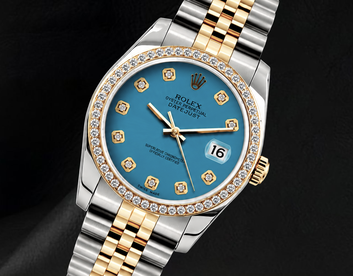 Rolex 16013 Datejust 36mm Blue Diamond Dial Two Tone Watch