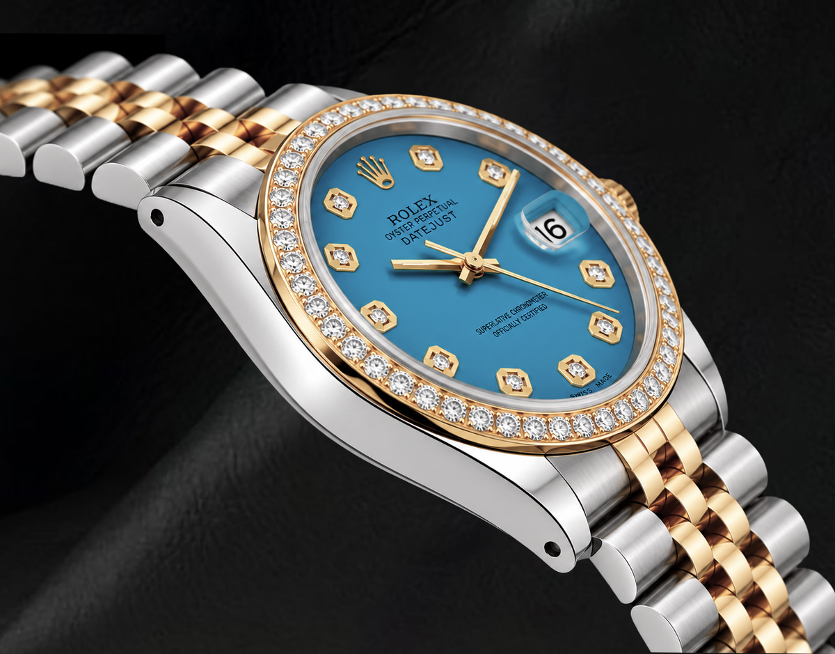 Rolex 16013 Datejust 36mm Blue Diamond Dial Two Tone Watch