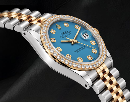 Rolex 16013 Datejust 36mm Blue Diamond Dial Two Tone Watch