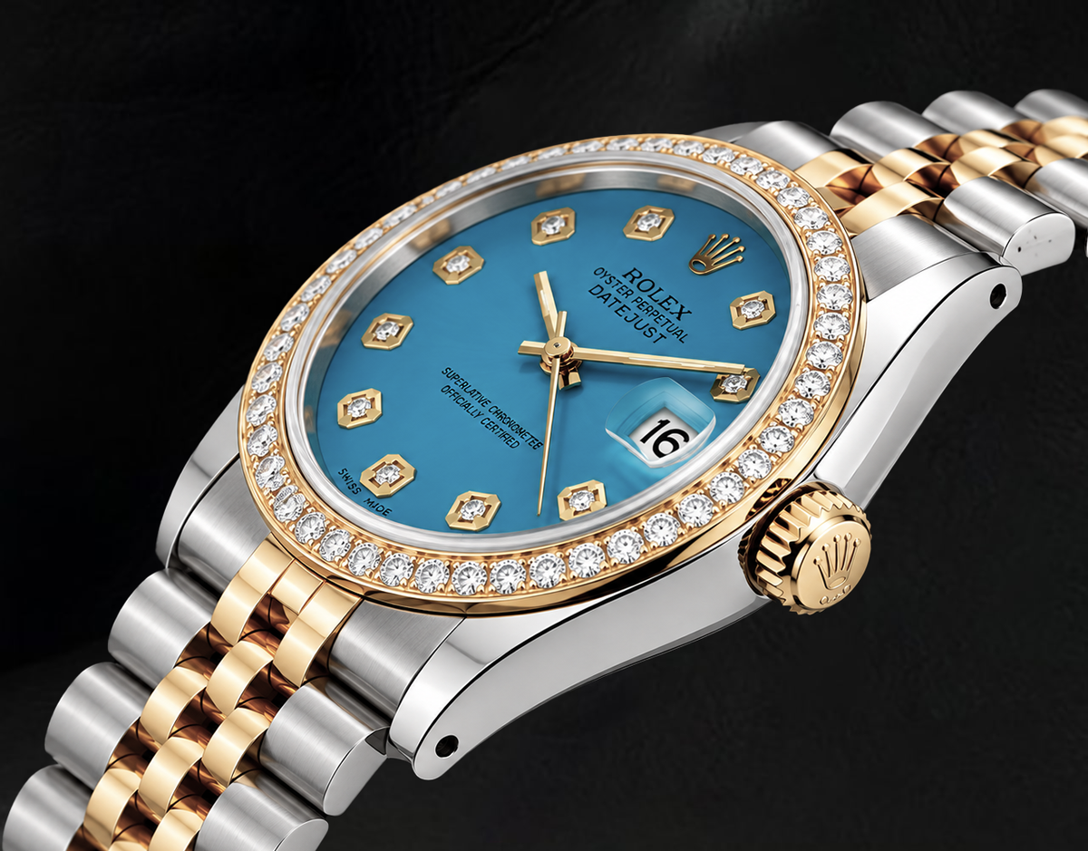 Rolex 16013 Datejust 36mm Blue Diamond Dial Two Tone Watch