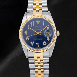 Rolex 16013 Datejust 36mm Blue Eastern Arabic Diamond Dial Two Tone Watch