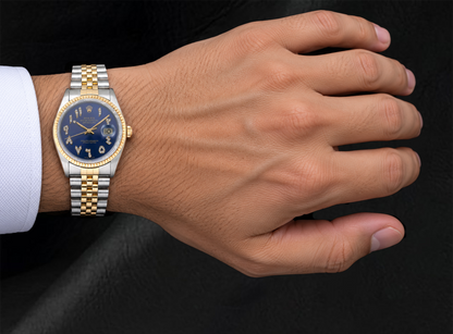 Rolex 16013 Datejust 36mm Blue Eastern Arabic Diamond Dial Two Tone Watch