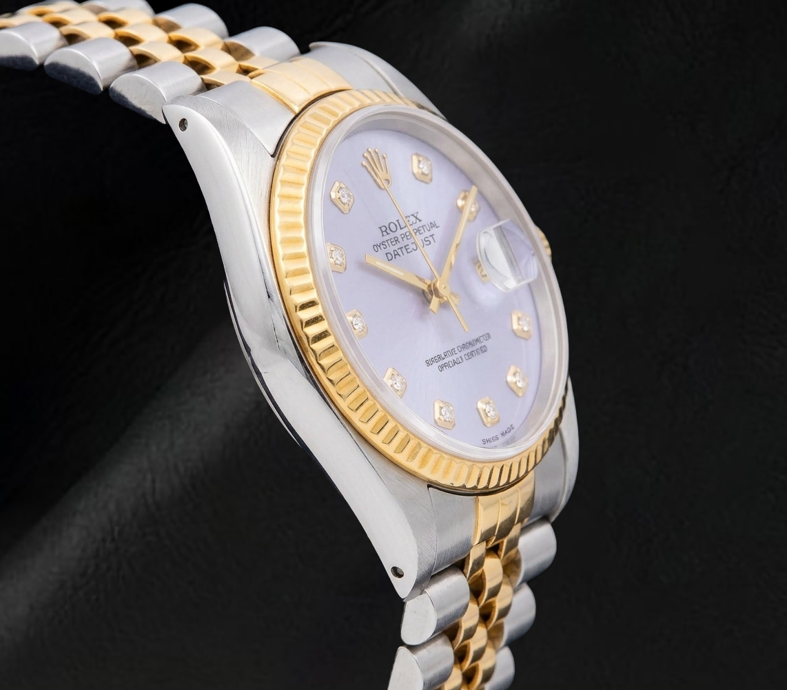 Rolex 16013 Datejust 36mm  Blue Mother of Pearl Diamond Dial Two Tone Watch