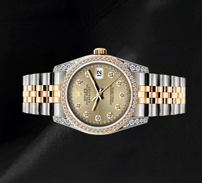 Rolex 16013 Datejust 36mm Champagne Diamond Dial Diamond Bezel Watch Two Tone