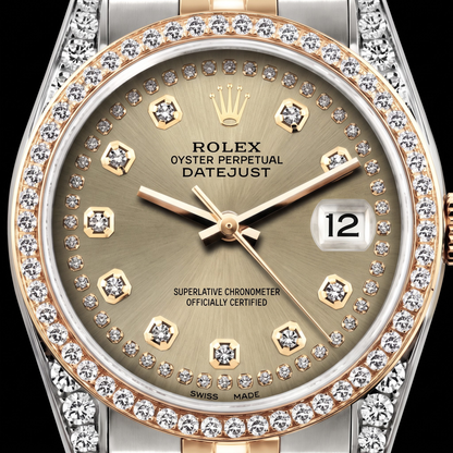 Rolex 16013 Datejust 36mm Champagne Diamond Dial Diamond Bezel Watch Two Tone