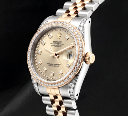Rolex 16013 Datejust 36mm Champagne Diamond Dial Diamond Bezel Watch Two Tone