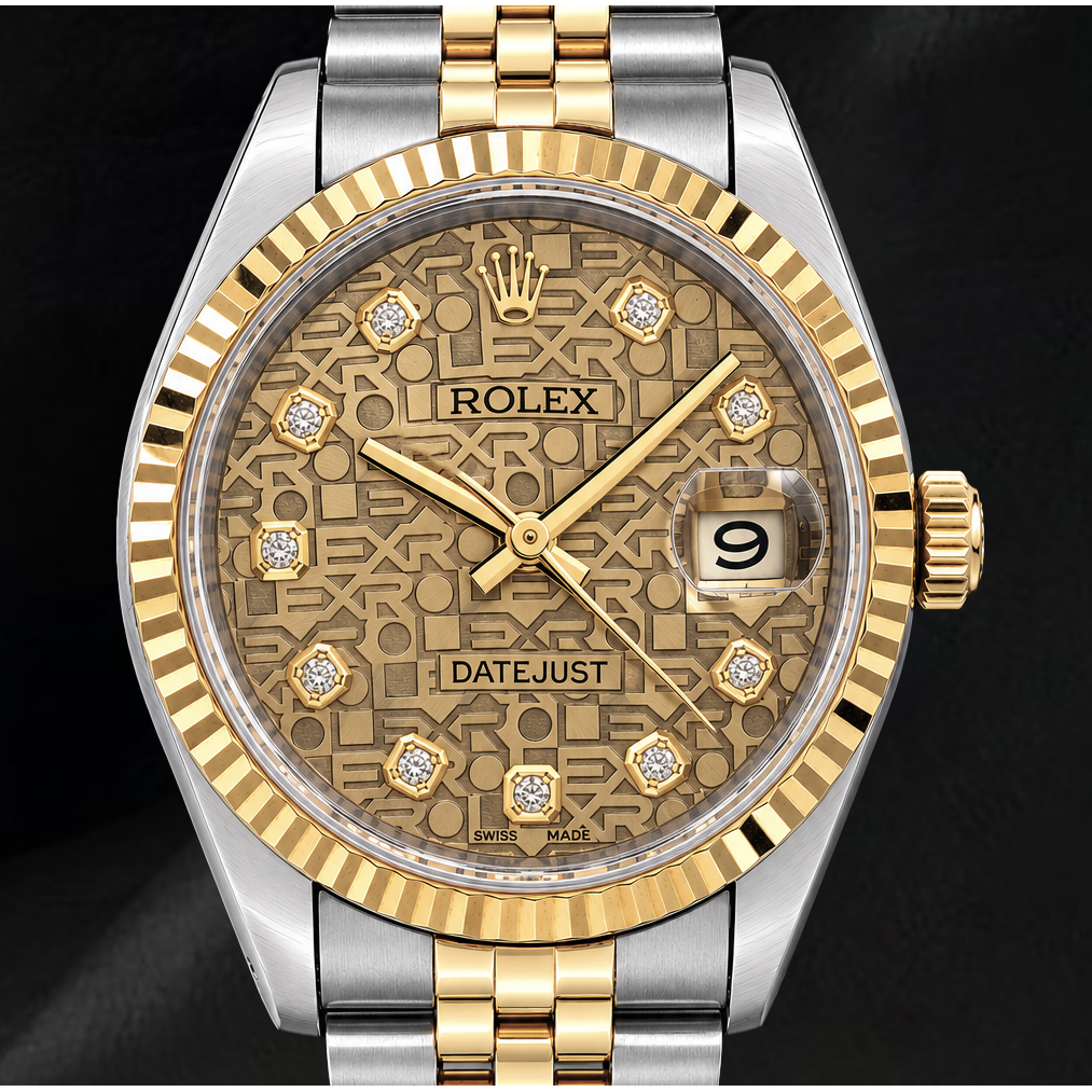 Rolex 16013 Datejust 36mm Champagne Jubilee Diamond Dial Two Tone Watch