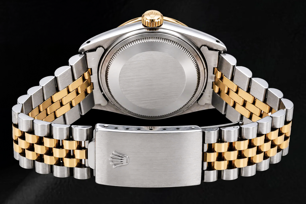 Rolex 16013 Datejust 36mm Champagne Tapestry Diamond Dial Two Tone Watch
